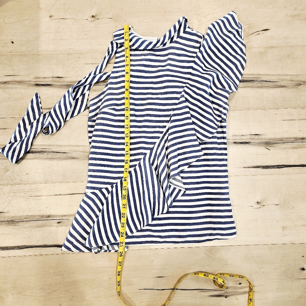 Nicole Miller Atelier Striped Asymmetrical Ruffle Blouse Tie Neck Top S - Picture 7 of 7